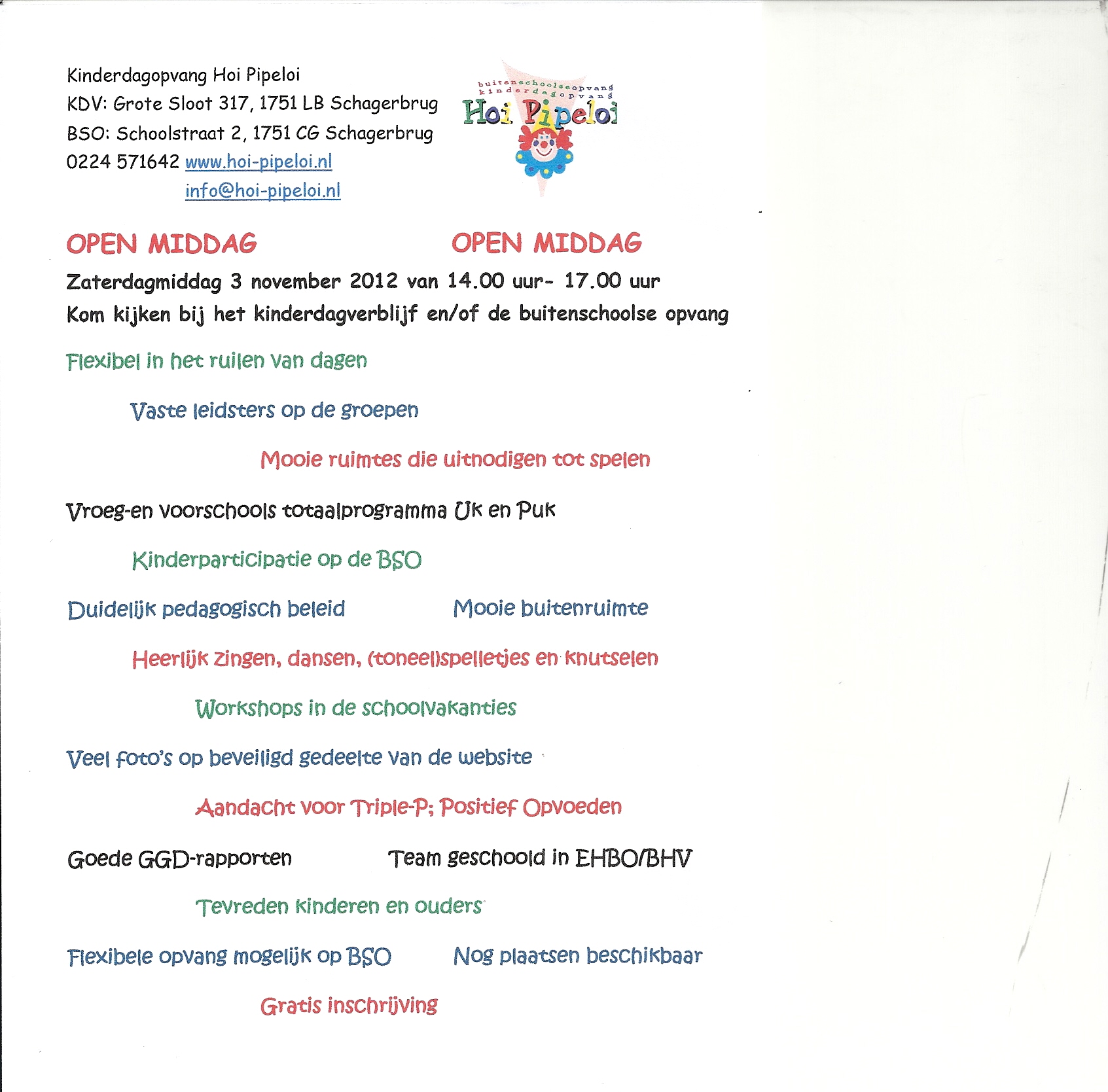 Open middag 3 november 14.00 - 17.00 uur