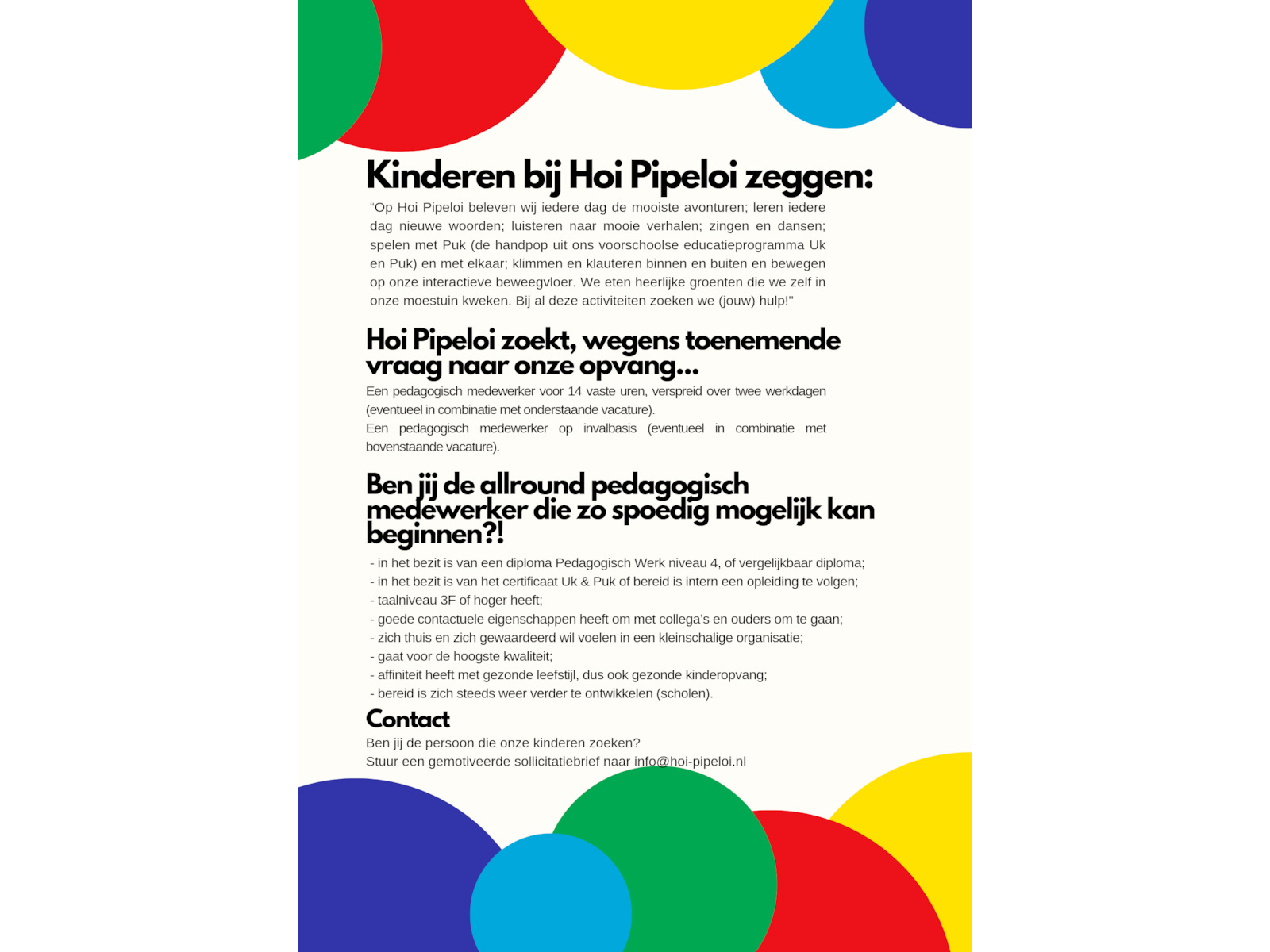 Vacature! - Hoi Pipeloi